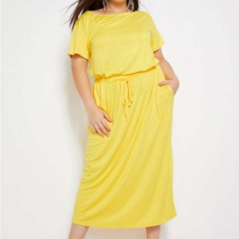 Avenue Yellow Dolman Sleeve Midi Sundress